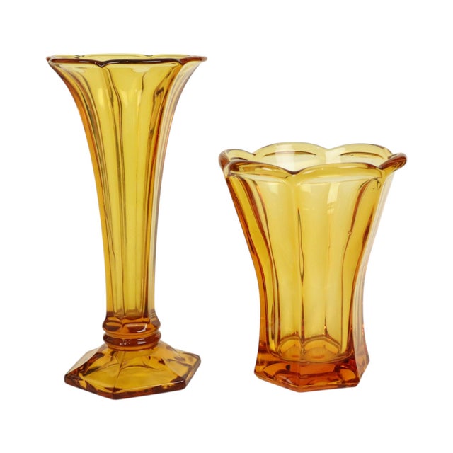 Art Deco Luxval Series Américain Vases in Amber Glass from Val Saint Lambert, 1935, Set of 2 For Sale - Image 9 of 18