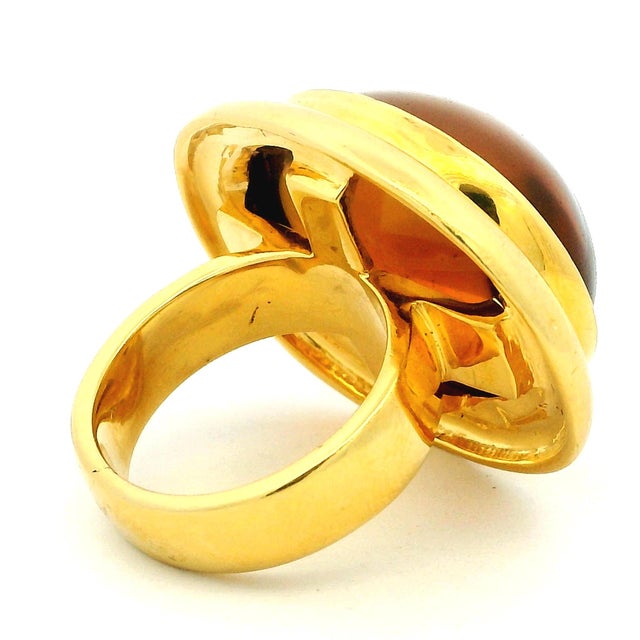 1970s Vintage Turgo 18k Gold Large Cabochon Citrine Statement Ring, Size 7 For Sale - Image 5 of 10