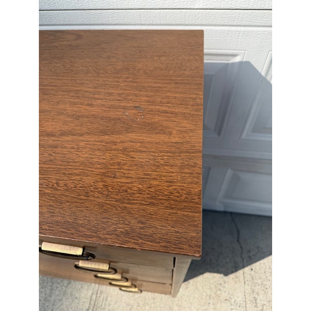 Mid 20th Century Mid Century Modern Walnut Highboy Dresser With Sculptural Brass Ring Pulls For Sale - Image 5 of 12