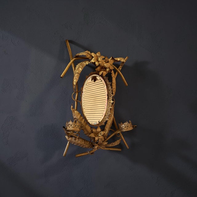 Claude Lalanne Vintage Art Deco Gilted Metal “Sleeping Beauty” Floral Mirror in the Style of Claude Lalanne For Sale - Image 4 of 9