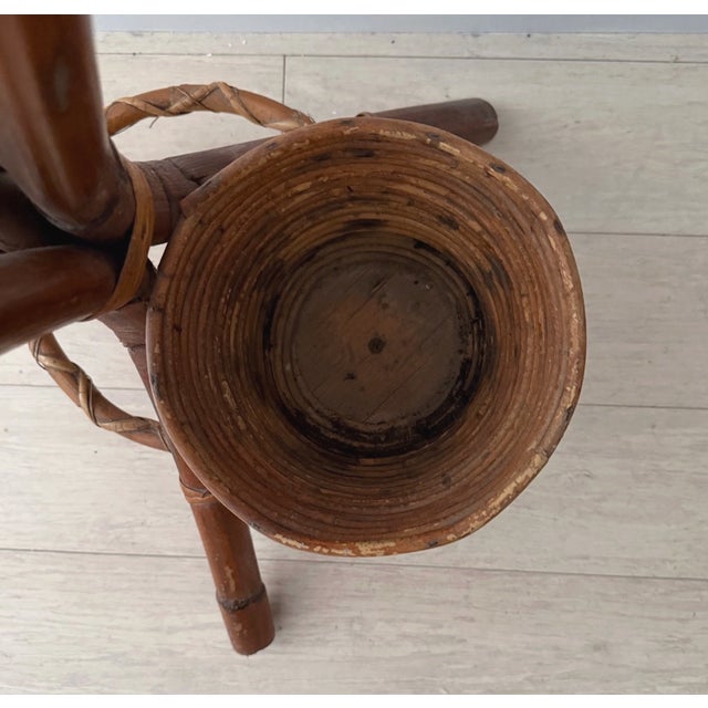 Brown Circa 1965 Italian Bamboo and Rattan Plant Stand For Sale - Image 8 of 16