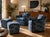 Pair Sam Moore/Hooker Furniture Swivel 360* base lounge chairs with matching ottomans. Upholstered in original blue fabric...