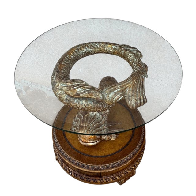 1990s Dolphin Koi Baroque Side End Table Serpent Gold Gilt Pedestal With Drawer For Sale - Image 12 of 18
