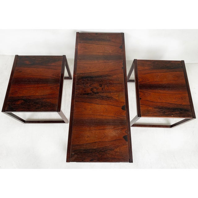1970s Scandinavian Modern Rosewood Coffee Nest Side Tables, Illegibly Signed For Sale - Image 5 of 7