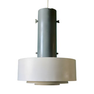 Large Industrial Pendant Light in Anthracite and White Lacquered Metal, Denmark, 1960s For Sale