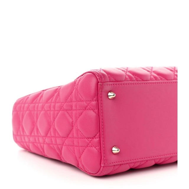 Christian Dior Lady Dior Large Lambskin Hot Pink / Fuschia Handbag, Excellent For Sale - Image 9 of 18