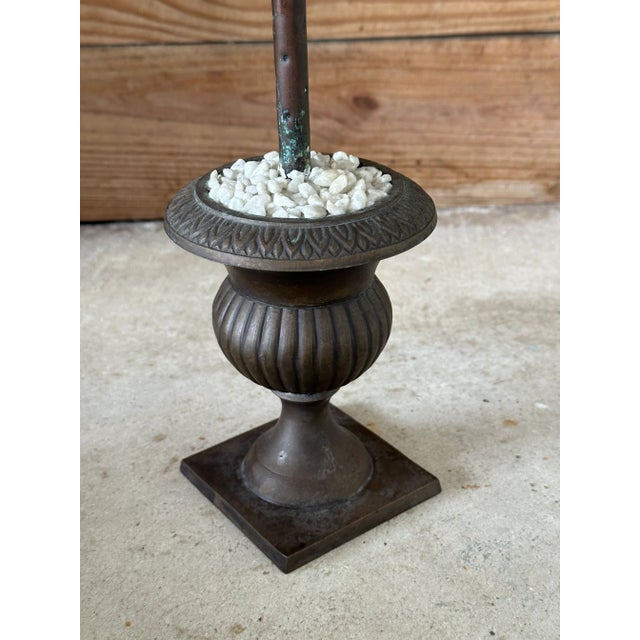 Metal Coastal Regency Tole Palm Tree Candle Holder in Urn For Sale - Image 7 of 11