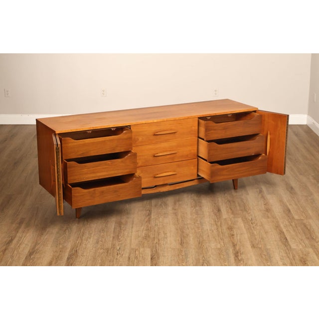 Mid Century Modern Sculpted Walnut Long Dresser For Sale In Philadelphia - Image 6 of 18