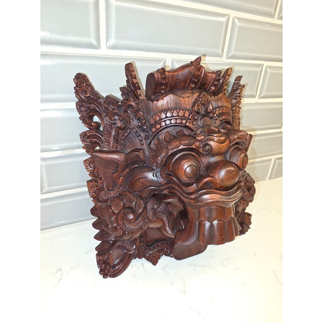Modern Signed Mid-Century Balinese Macassar Ebony Boma Guardian Mask by Ida Bagus Nyoman Subrata For Sale - Image 3 of 12