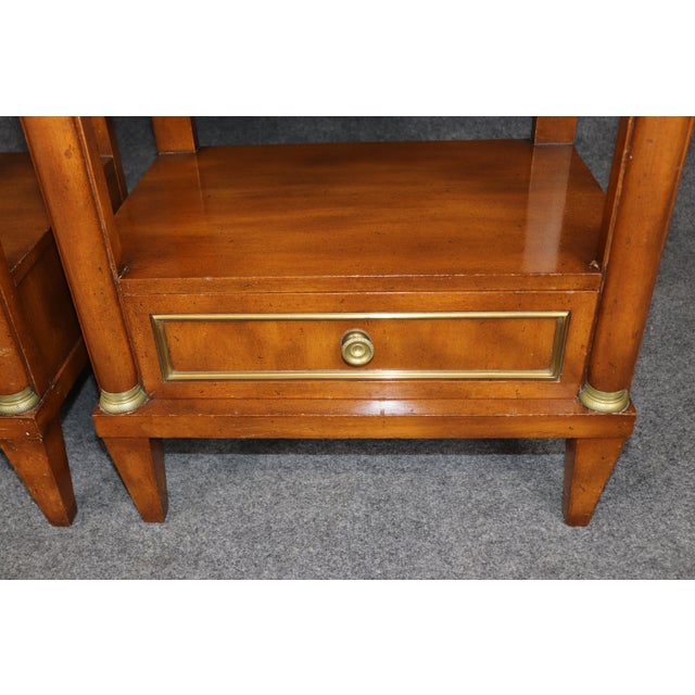 Wood 1960's Pair French Empire Style 2 Drawer Brass Mount Nightstands For Sale - Image 7 of 15
