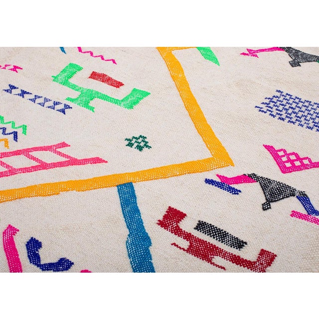 White Moroccan Flatweave Wool Rug by Azele Studio For Sale - Image 8 of 9