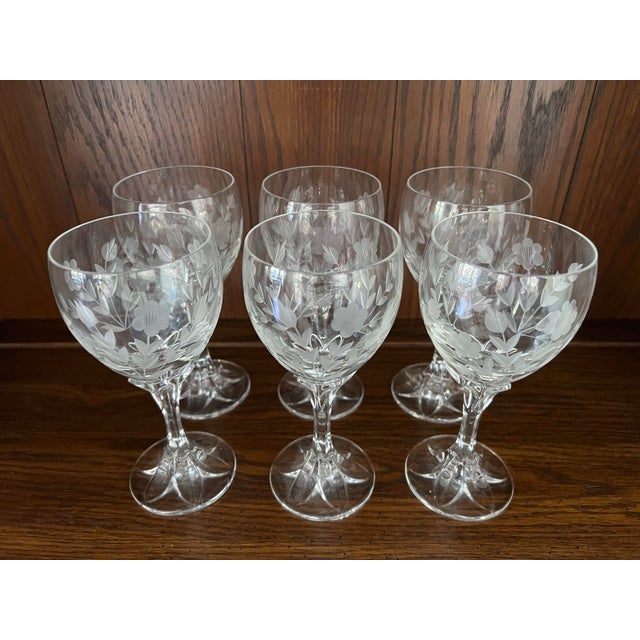 Set Of 6 VILLEROY & BOCH Anemone 24% Lead Crystal Port Wine Glasses / Stemware featuring three sprays of etched and...