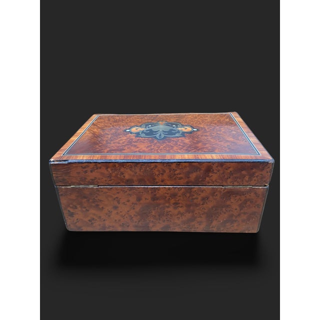 Napoleon III Elm Burl and Marquetry Box For Sale - Image 9 of 18