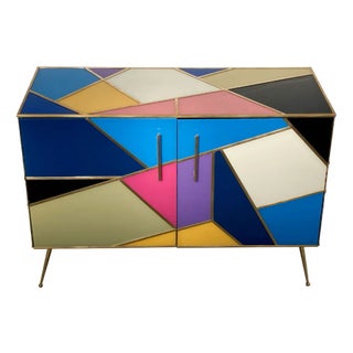 Two-Door Sideboard in Colored Glass, 1980s For Sale