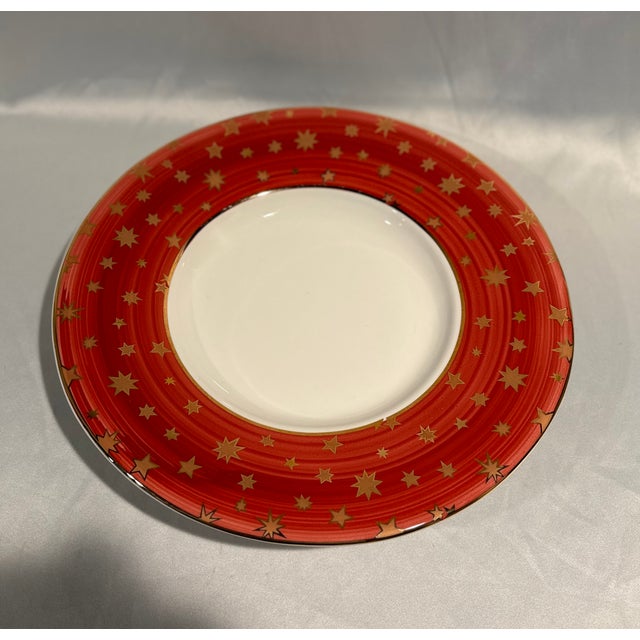 Mid-Century Modern Vintage Red Starburst Large Ceramic Serving Bowl Huge Italian Starburst Holiday For Sale - Image 3 of 4