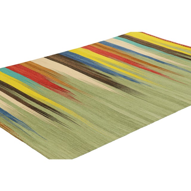Contemporary Rug & Kilim’s Contemporary Kilim in Green With Colorful Geometric Patterns For Sale - Image 3 of 8