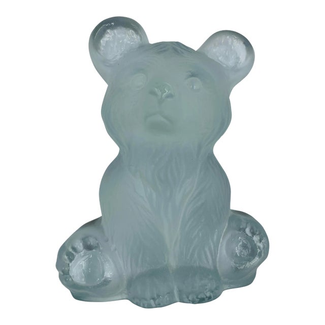 Vintage Viking Glass Frosted Cuddly Bear Figure/Shelf Ornament For Sale