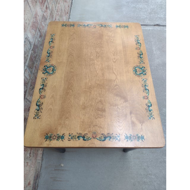 Vintage Scandinavian Folk Art Floral Painted Wood Side Table For Sale In Santa Fe - Image 6 of 7