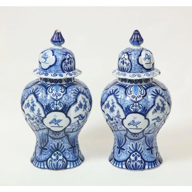 Blue Pair of Large Delft Covered Vases For Sale - Image 8 of 12