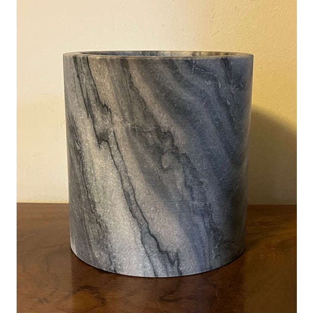 Mid-Century Italian Gray Marble Cylindrical Brush Pot or Wine Cooler Bottle Coaster For Sale - Image 9 of 12