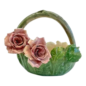 Antique French Majolica Floral Basket Vase