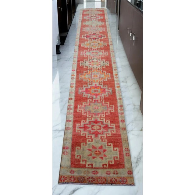 Turkish Hand-Knotted Narrow Runner Turkish Rug Hallway Decor- 2'1' X 12'3' For Sale - Image 3 of 12