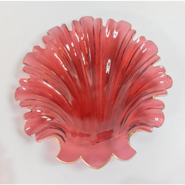 Shabby Chic 19th Century Group of Four Ruby Cranberry Red Shell Form Nut Dishes For Sale - Image 3 of 14