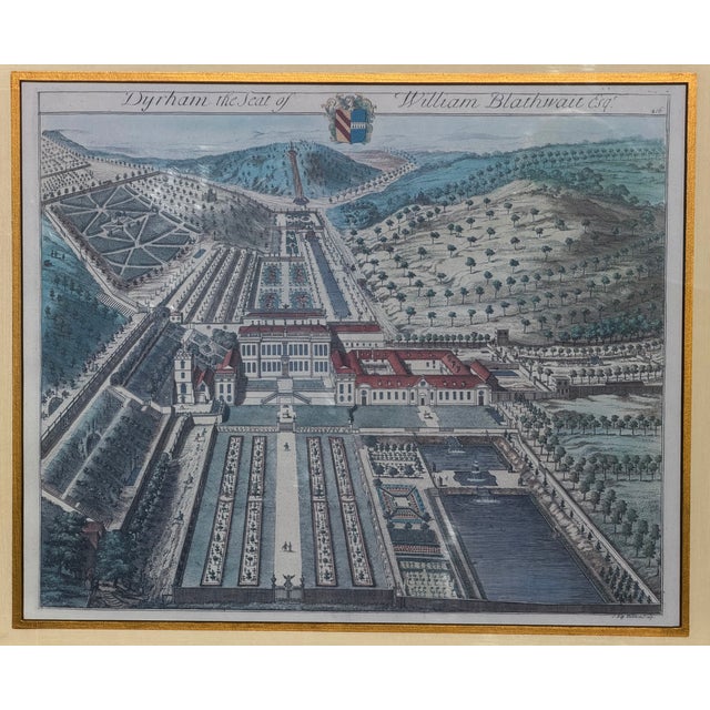 Antique Hand Colored Architectural Print of Dyhram by Johannes Kip - Trowbridge Collection For Sale - Image 4 of 4