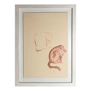 French Artist, Study of Cat, 1940s, Lithograph For Sale