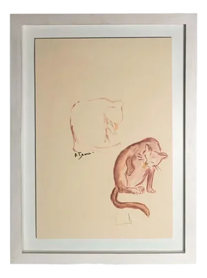 French Artist, Study of Cat, 1940s, Lithograph