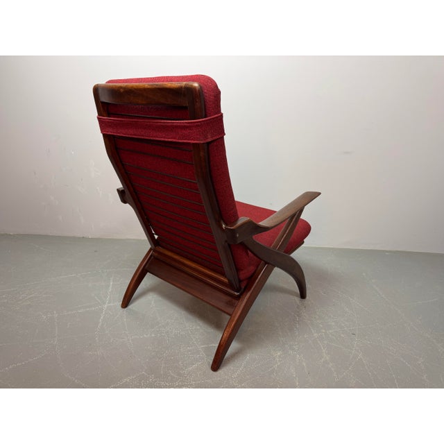Mid-Century Teak Lounge Chair with Burgundy Red Fabric Upholstery attributed to Topform, Netherlands, 1960s For Sale - Image 4 of 10