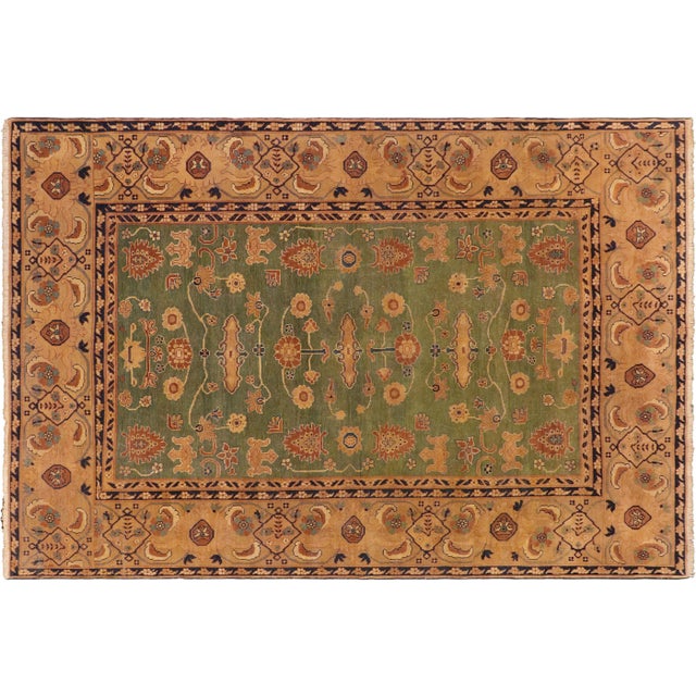 1980s Shabby Chic Green/Gold Wool Rug - 7'3" X 10'1" For Sale - Image 9 of 10