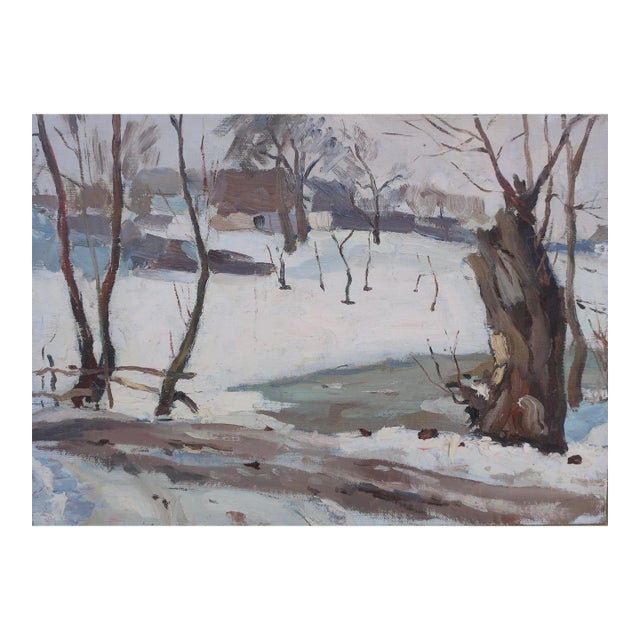 Vintage Winter Landscape Painting, Ukrainian Art, 1970s 35-50 For Sale