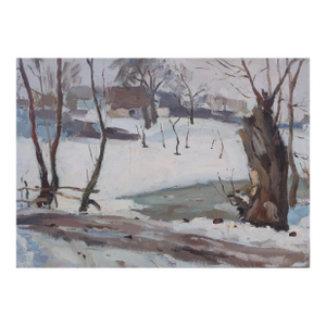 Vintage Winter Landscape Painting, Ukrainian Art, 1970s 35-50