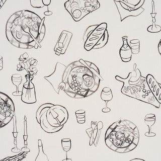 Schumacher Pique-Nique Fabric In Black On Ivory For Sale