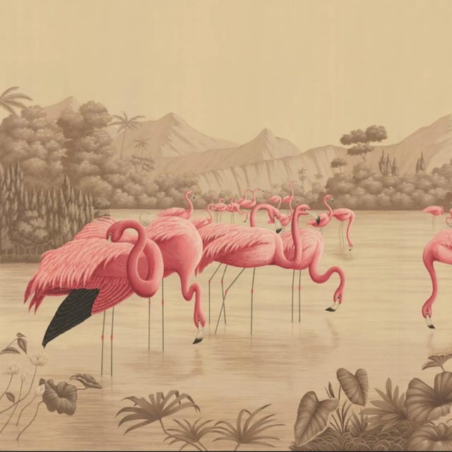 Not Yet Made - Made To Order Hand‑Painted Panoramic Flamingo Chinoiserie Wall Mural For Sale - Image 5 of 7