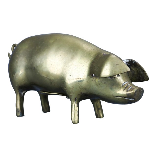 Large Vintage Solid Brass Piggy Bank Pig Sculpture For Sale