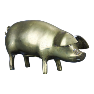 Large Vintage Solid Brass Piggy Bank Pig Sculpture