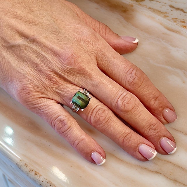 Natural Quality Tourmaline and Sapphire Ring 7 14k W Gold 8.7 TCW Certified $7,490 311034 This is a one of a Kind Unique...