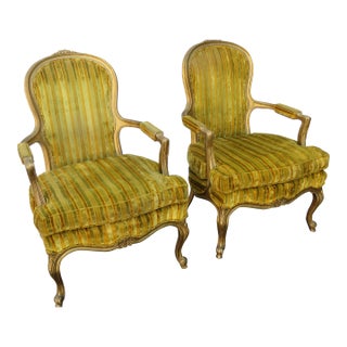 Modernage French Painted Gold Large Side Accent Chairs a Pair For Sale