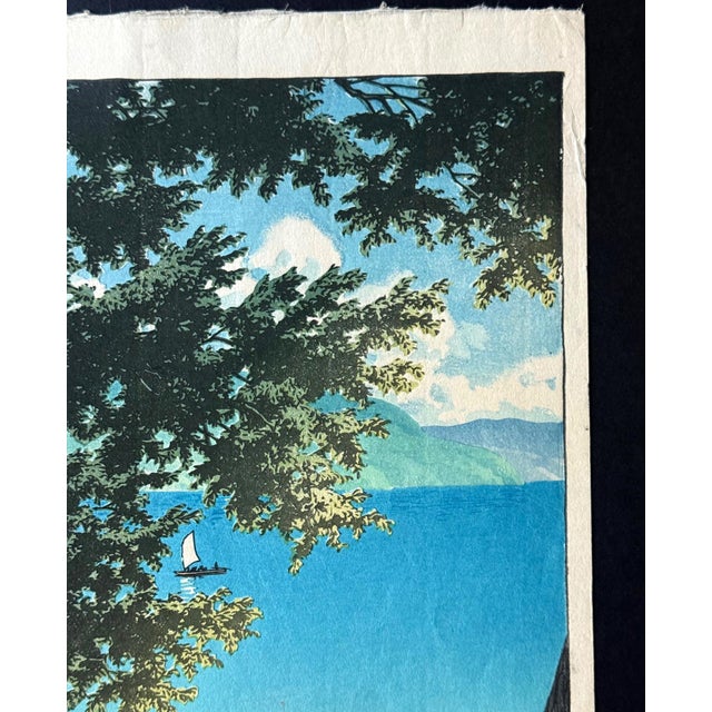 Late 20th Century Japanese Woodblock Print Chuzenji Temple at Utagahama Beach by Kawase Hasui For Sale - Image 5 of 11