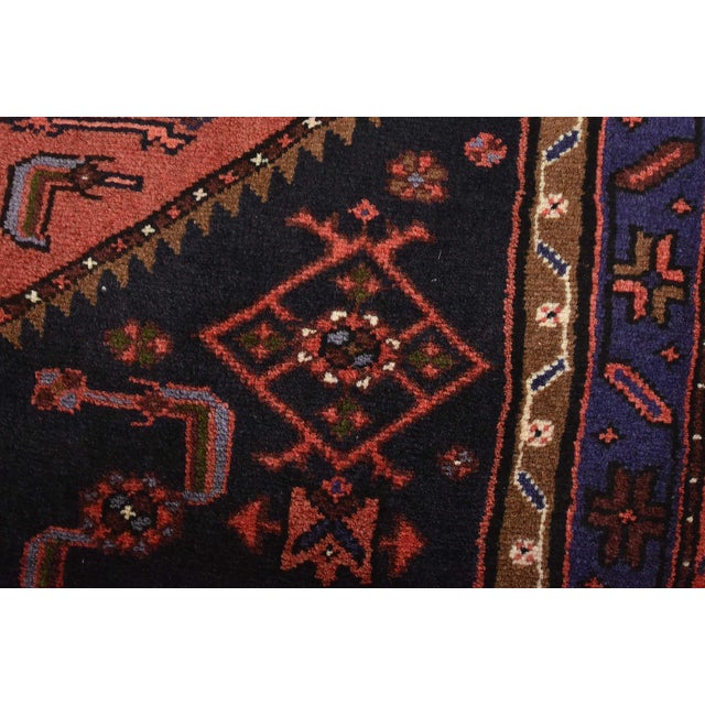 Hamedan Rug 3'5'' X 6'3'' Red Wool Vintage Tribal Hand-Knotted Oriental Carpet For Sale - Image 4 of 13