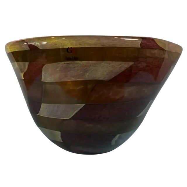 Lithuanian Art Glass Signed Mauve Yellow Centerpiece Bowl For Sale - Image 9 of 13