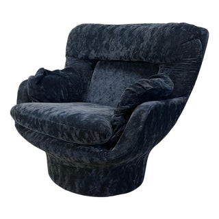 Blue Velvet Karate Lounge Chair by Michel Cadestin, France, 1970s For Sale