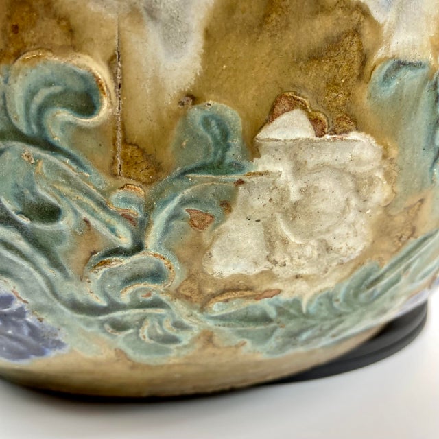 Teal 19th Century Shiwan Ware Large Bowl With Floral Relief For Sale - Image 8 of 13