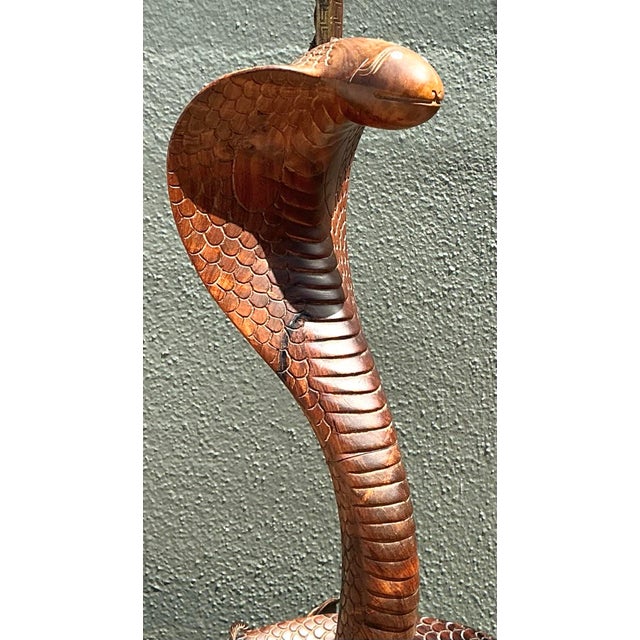 Vintage Hand Carved Wood Cobra Lamp For Sale - Image 12 of 12