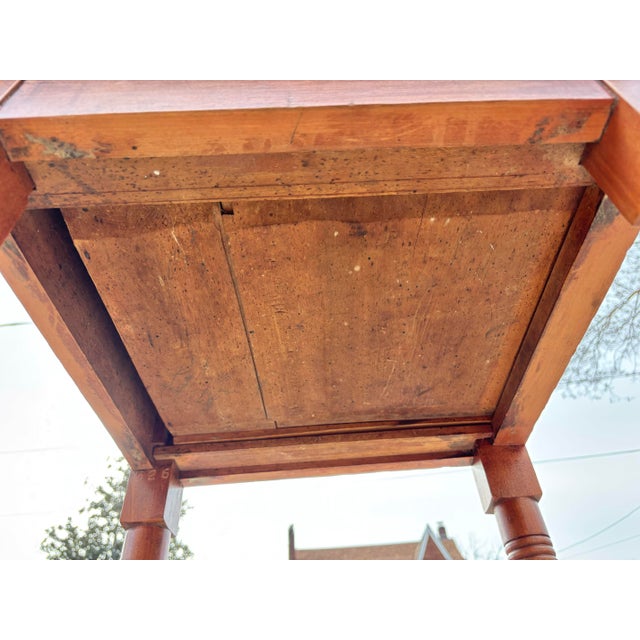 Early 19th Century Early American Sheraton Work Pine Table With Ceramic Knob For Sale - Image 11 of 12