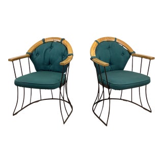 Pair Vintage Modern Woodard Style Armchairs For Sale