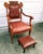 Rare Antique Victorian Carved Oak & Leather Throne Armchair With Matching Ottoman For Sale - Image 9 of 12