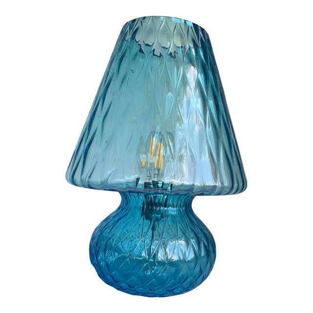 Light-Blue Murano Style Glass With "Ballotton" Lamp For Sale